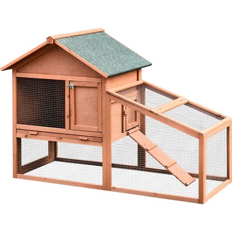 Clapier d'extérieur en bois, cage à deux niveaux avec toit, porte et fenêtre, bac amovible et lavable, grand confort, espace généreux, 144 x 64,5 x 1 - matériau durable, installation facile, adapté a