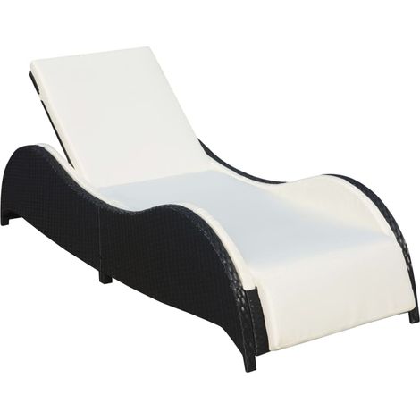 Chaise longue - Bain de soleil - Transat relax avec coussin Résine tressée Noir GF31331 (1/5)