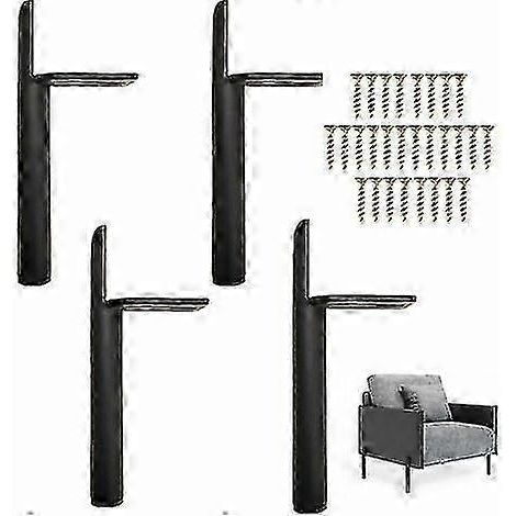 Quatre pieds de meuble en métal noir, un pied de rechange (pour un canapé de 15 cm), un patin de protection pour le sol + une base antidérapante et silencieuse. (1/5)
