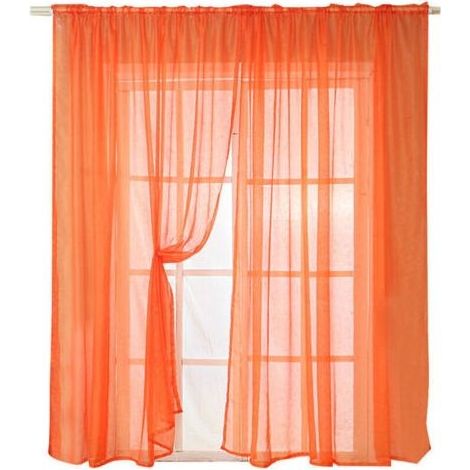Lot de 2 rideaux transparents de haute qualité pour salon et chambre (orange) (1/4)