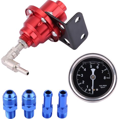Universeller Kraftstoffdruckregler aus Aluminium, 160 psi, einstellbar 1:1, mit Kraftstoffanzeige (Rot) (1/5)