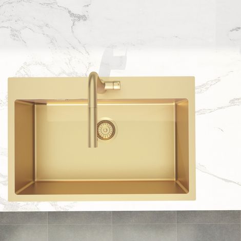 Swiss Aqua Technologies Aurum Einbauspüle aus Edelstahl 304, 68x45x21 cm, Gold gebürstet PVD
