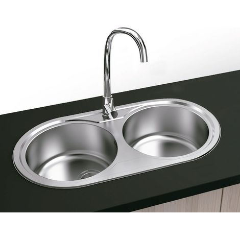 Fregadero de Acero inoxidable 2 SENOS/2 Cubetas REDONDOS - Dueto (Exterior 44x84 cm) Diametro 36,7cm/seno Modelo FG08 (1/2)
