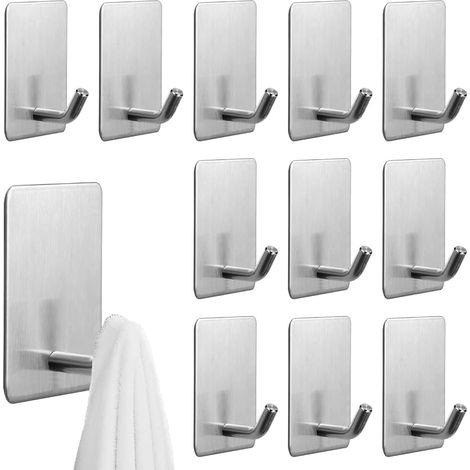 12PCS Crochets Adhésifs Muraux en Acier Inox, Crochet Serviette Salle de Bain Autocollant, Accroche Torchon Adhésif Antirouille (1/5)