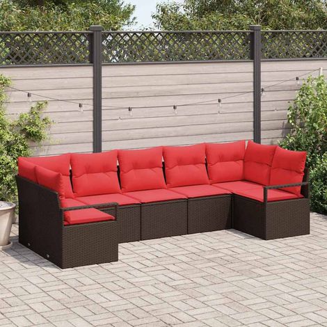Sofa Set mit Kissen 7 pcs Braun Poly-Rattan (1/5)