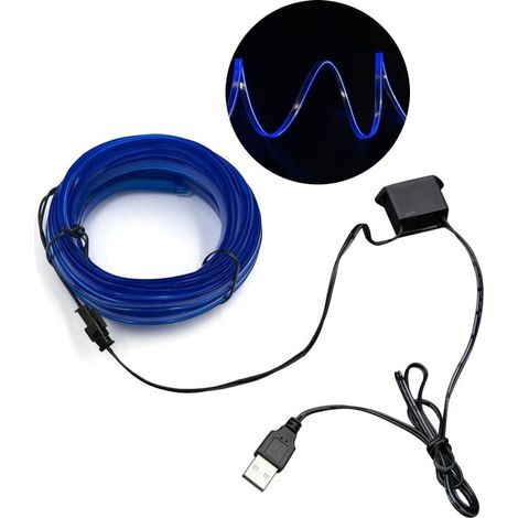 (Bleu) EL Wire Bande Lumineuse LED pour intérieur de Voiture, Fil néon USB avec Bord de Couture de 6 mm, 500,4 cm, Fil électroluminescent (EL) (1/5)