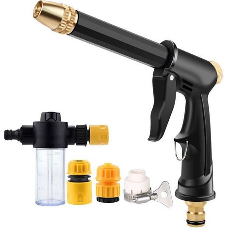 Kit nettoyage voiture pistolet eau haute pression avec lance à mousse, raccords et buses adaptables pour lavage auto et arrosage jardin (1/5)