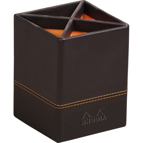 RHODIA 118816C - Portamatite nero - 8x8x11 cm - Cucitura arancione- Fronte in Simil Cuoio - Collezione Home Office Rhodiarama - Organizzazione Ufficio & Archiviazione di Design