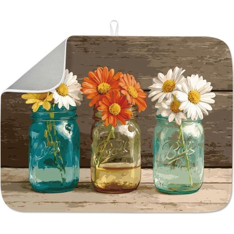 Tapis de séchage pour vase à fleurs pour comptoir de cuisine, 45,7 x 61 cm, motif floral vintage, absorbant, grand tapis moderne résistant à la chaleur pour robinet de table, évier, bar à café (1/5)
