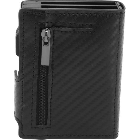 Portefeuille antivol en alliage d'aluminium et cuir PU multifonction fin porte-cartes avec fente pour localisateur IOS noir carbone (1/5)