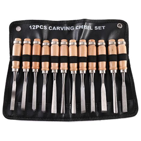 Ensemble de ciseaux à bois professionnel – Ensemble de 12 outils de travail du bois tranchants avec étui de transport – Kit de sculpture de couteau de menuiserie idéal pour les débutants en sculpture (1/5)