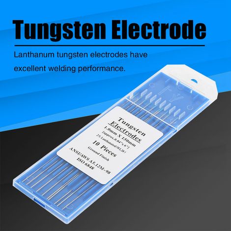 Boîte de 10 électrodes de tungstène WL20 professionnelles pour soudage TIG, 2,0 % de lanthane (1,0 mm x 150 mm) (1/5)