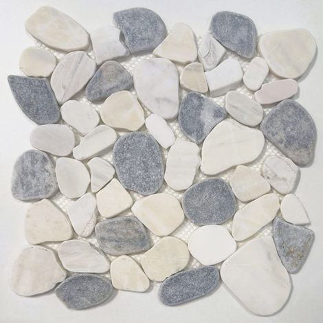 Mosaikplatte aus polierten Kieseln – Schwarzer Marmor und weiße Dolomiten – 30,5 x 30,5 cm – Für Innen- und Außenwände sowie Böden