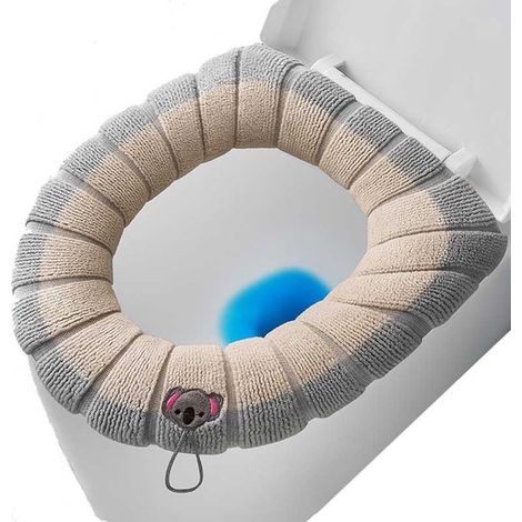 Funda suave para asiento de inodoro, Funda suave para tapa de inodoro, Funda cálida para inodoro, Con asa, Suave y cálida, Gris, Azul (1/5)