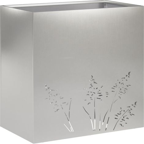 Bac de Jardin Cache-Pot Rectangulaire Extérieur en Acier Inoxydable Argenté 50 x 30 x 49 cm (1/5)