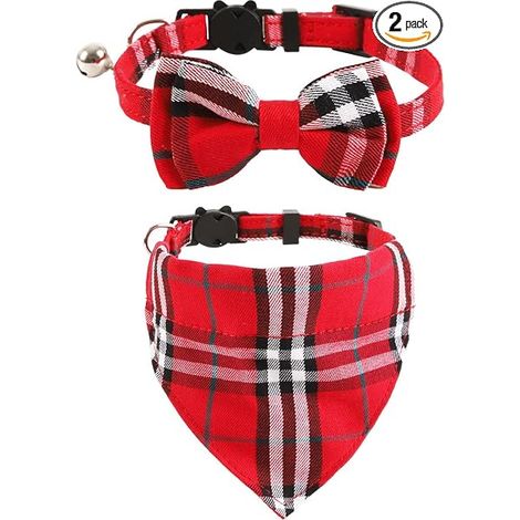 Cat Collars Detachable Bow Tie Bandana Kitten Collar Bandana Dog Bow Cat Collar Safety Buckle Red (1/5)