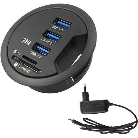 Prise d'alimentation dissimulée, hub USB 3.0, lecteur de cartes SD/MMC/TF, connexion libre - Prise UE (1/4)
