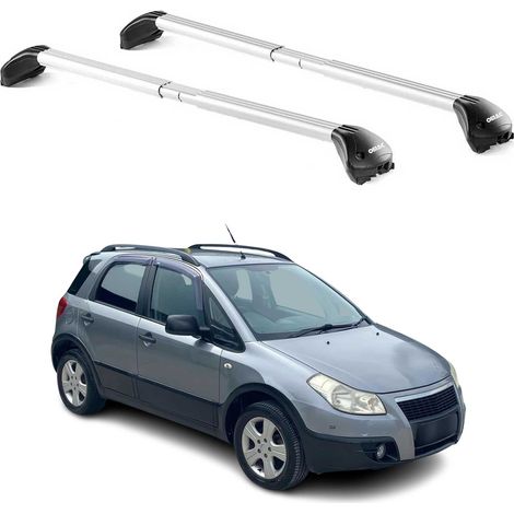 OMAC Barres de toit transversales certifiées TÜV pour Fiat Sedici 2005-2014 – Verrouillables (4 antivols) – Charge max 100 kg – Sangle inox + protection caoutchouc Argent (1/5)