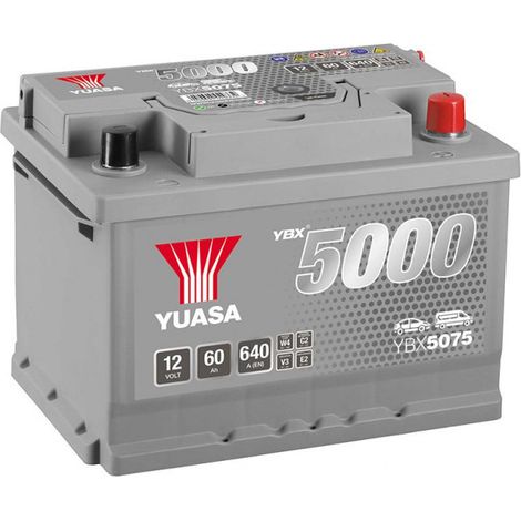 Yuasa – Batterie voiture 12V 60Ah 640A – YBX5075 – Technologie classique CA/CA – Dimensions 243x175x175 mm (1/3)