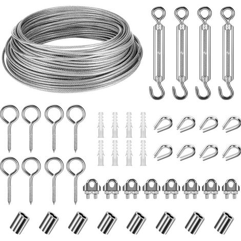 EASYCOMFORT Kit Corde à Linge 30m Câble Acier Inoxydable 3mm Enduit PVC avec Tendeur M5 et Crochets pour Suspension Luminaire Plante Grimpante Rambarde (1/5)