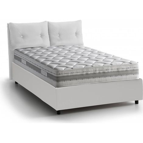 Talamo Italia Letto singolo Amanda, Letto contenitore con rivestimento in ecopelle, 100% Made in Italy, Apertura laterale, con materasso Cm 80x190 incluso, Bianco, con imballo rinforzato (1/5)