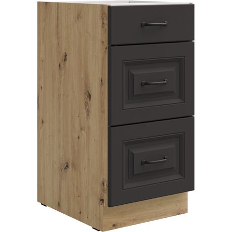Küchen Unterschrank 40 cm Stilo Grau + Eiche Artisan matt Vollauszug Soft-Close Küche Einbauküche (1/5)
