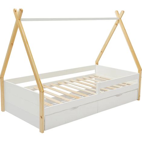 Lit tipi 90 x 190 cm avec tiroirs - Pin et MDF - Coloris : Blanc et naturel - LUANCO (1/5)