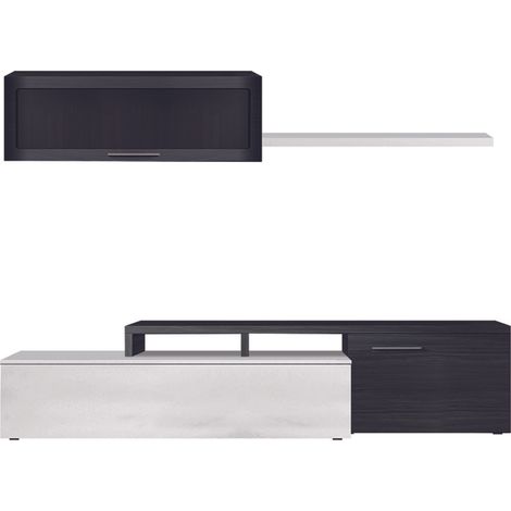 Meuble TV coloris Blanc Brillant / Gris cendre en melamine - Dim : 44 x 200 x 41 cm -PEGANE- (1/4)