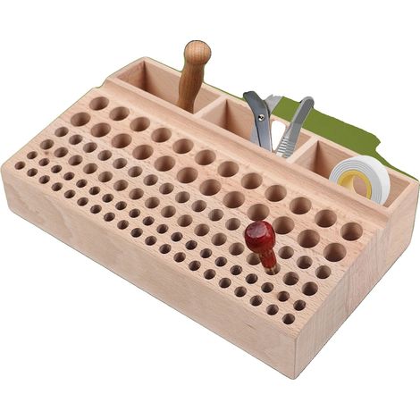 Portaherramientas, madera de haya, 98 agujeros, diámetro grande (0,6 pulgadas), diámetro mediano (0,4 pulgadas), diámetro pequeño (0,3 pulgadas) (1/5)