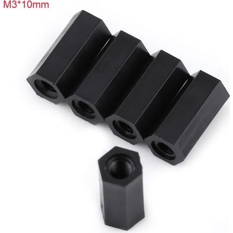 100 pièces Noir Femelle entretoise PA66 Nylon entretoise entretoise Accessoires en Nylon M3 Femelle x M3 Femelle hexagonale filetée entretoise entretoise(M3x10) (1/4)