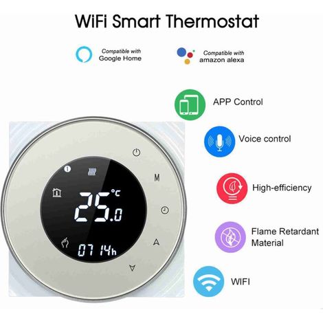 Programmable gas boiler heating thermostat, dry contact temperature controller, backlit LCD touchscreen, voice control, compatible with Amazon Echo/Home/IFTTT (1/5)