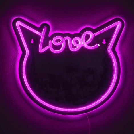 Miroir LED Chat Néon Décoration Murale Rose (1/5)