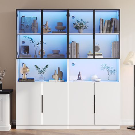 Vitrine minimaliste moderne blanche 30160200cm avec portes vitrées et lumières LED,température et luminosité réglables pour collection. (1/5)