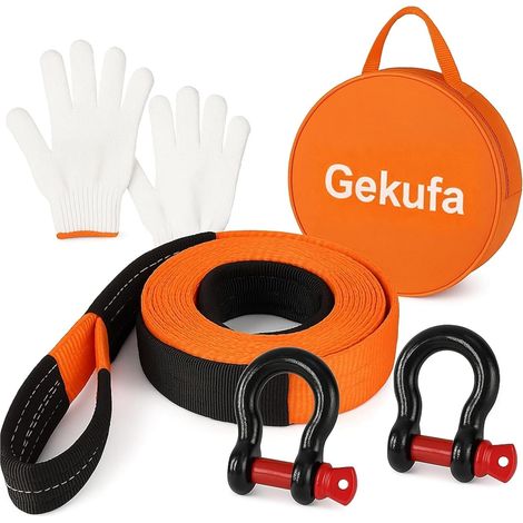 Sangle Remorquage 5m x 5cm 10T Kit de Voiture de Corde de Remorquage avec 2 Crochets renforcés et Rayures réfléchissantes, Cordes de remorquage pour récupération Hors Route (Orange) (1/5)