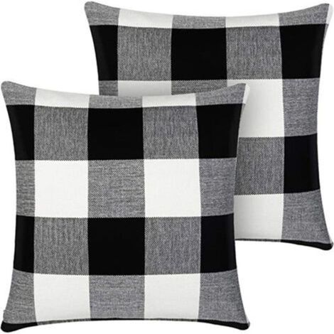 Lot de 2 housses de coussin à carreaux de buffle, taie d'oreiller carrée en polyester noir et blanc pour décoration de maison, de Pâques, canapé, lit de voiture, 45,7 x 45,7 cm
