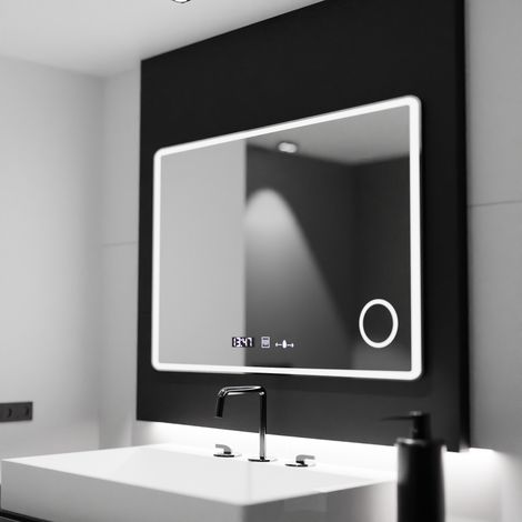 Miroir LED Rectangulaire 120x80 Desembuage Thermometre Gradable (1/5)