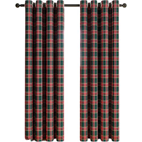 Rideaux à carreaux écossais à rayures tartan, style rustique, pour Noël, avec œillets, filtrant la lumière, parfaits pour la cuisine et le salon.//
