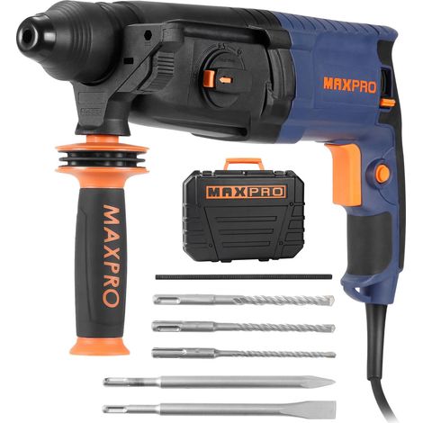 Marteau Perforateur SDS-Plus 2.8J, 4 Fonctions Capacité de Perçage: Béton (26MM), Métal (13MM), Bois (30MM), 3 Forets, 2 Burins et Boîtes Inclus (1/5)