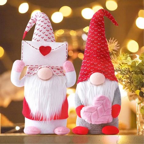 LED-Plüsch-Valentinsgnome, 2 Stück mit Herz – romantische Tischdekoration, Elfen-Zwerg-Geschenk.