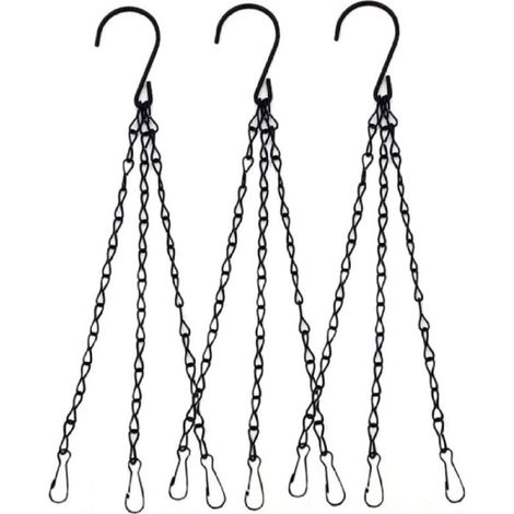 Bardusch-Chaînes panier suspendu, lot de 3 noires, clips métalliques pots/fleurs/lanternes (1/4)
