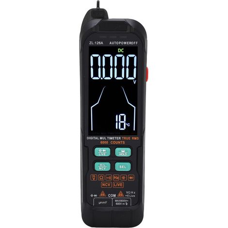 Multimètre Numérique Professionnel [6000 Counts] - Testeur Tension AC/DC, Capacitance, Ohm, Diode, Fil Vivant, CAT III 600V - Écran Rétroéclairé, Portable, Matériau ABS, avec Pochette et Sondes (1/4)