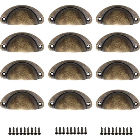 Lot de 12 poignées vintage dorées, boutons demi-cercle avec vis, quincaillerie antique. (1/5)