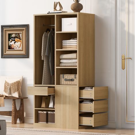 Armoire ouverte 91x50x170 cm en MDF et contreplaqué, coloris bois, rangement gain de place – MEUBLIV (1/5)