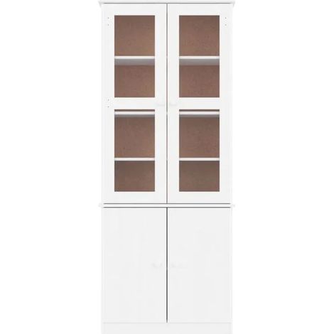 Vitrine d'Exposition en Verre Blanc et Bois Massif de Pin, Meuble de Rangement avec Portes Vitrees, 77x35x186.5 cm (1/5)