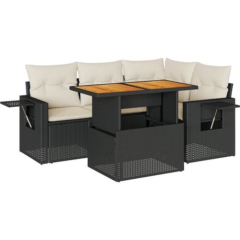 Set Divani da Giardino 5 pz con Cuscini in Polyrattan Nero vidaXL (1/5)