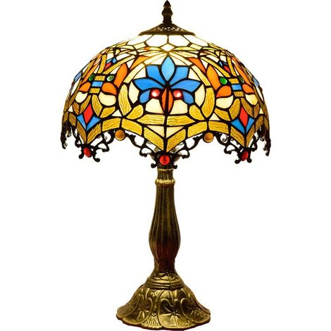 Lampe de table de style Tiffany 12" abat-jour en vitrail lampe de chevet lecture antique salon chambre bureau vintage art déco victorien