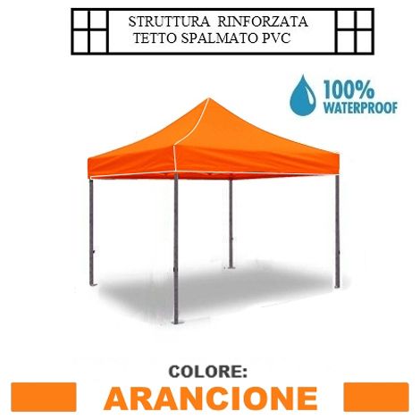 Gazebo pieghevole impermeabile in alluminio 3x3m Arancione - Mod. Super Ignis