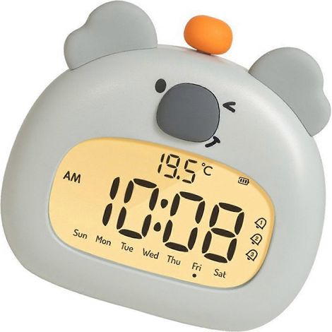 Réveil de chevet pour enfants, batterie rechargeable par USB, design animalier, 3 alarmes, luminosité réglable, fonction snooze, koala coloré. (1/5)