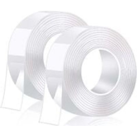 6M Ruban Adhésif Double Face ​Extra Fort, Transparent Lavable Nano Tape, Multifonctionnel Réutilisable Amovible Traceless Antidérapant Double-Face Gel（ 3 Mètres 2 Rouleaux - 2 CM x 1 MM）