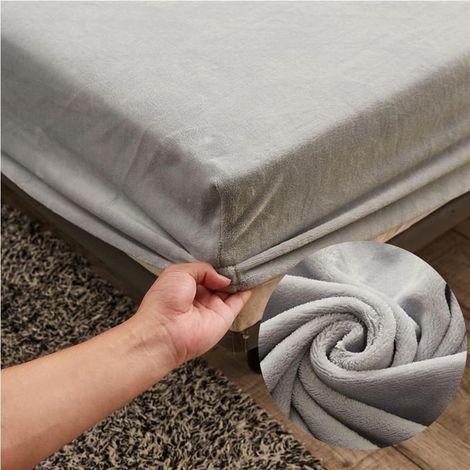 Drap Housse 140x200 en Polaire Bonnet 30 cm, Gris Clair Velours Drap Housse Enfant - Drap Housse Matelas Epais 1 Personnes, Flanelle Brossée avec Une Rebord Élastique (1/5)